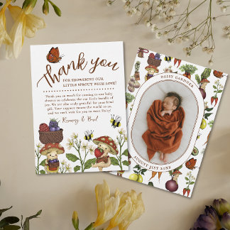 Cute Mushroom Little Sprout Baby Shower Thank You Card