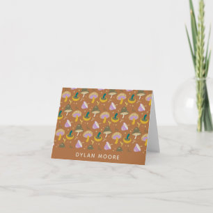 Cute Mushroom Pattern Autumn Gold Personalised Note Card