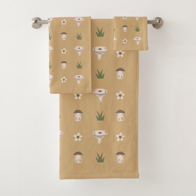 Cute Mushroom Pattern Bath Towel Set (Insitu)