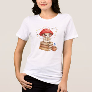Cute Mushroom Reading Book - Cosy Book Lover Tri-Blend Shirt