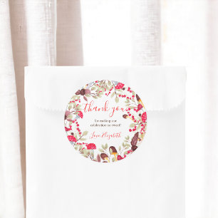 Cute mushroom rustic forest thank you baby shower classic round sticker