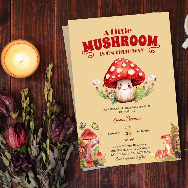 Cute Mushroom Snail Woodland Fall baby shower Invitation (Creator Uploaded)
