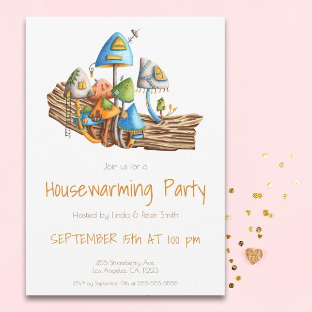 Cute Mushroom Village Illustration Housewarming Invitation (Creator Uploaded)