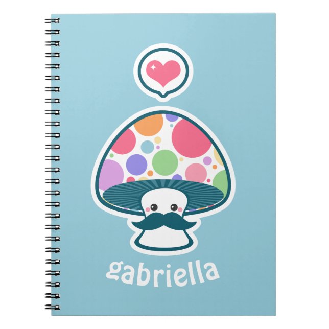 Cute Mushroom with Moustache Spiral Notebook (Front)
