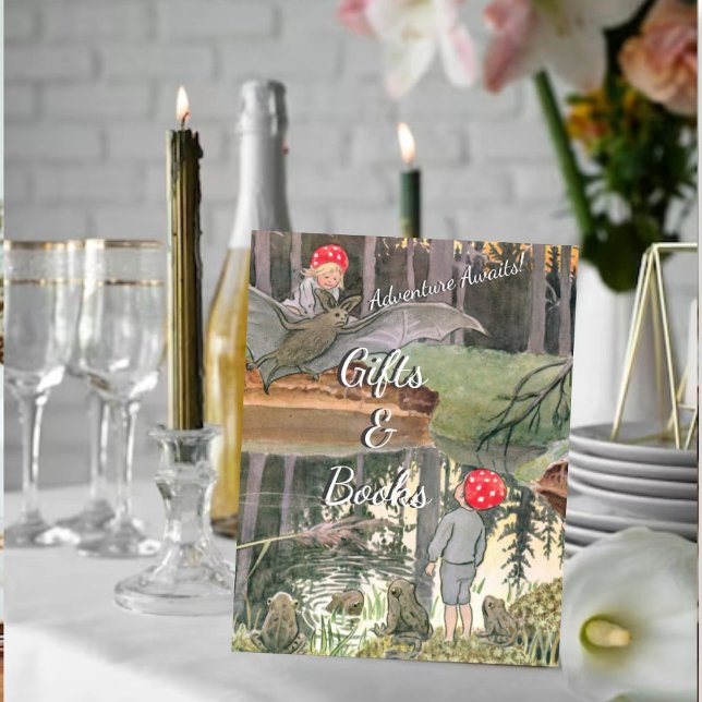 Cute Mushroom Woodland Baby Shower Books and Gifts Pedestal Sign (Creator Uploaded)