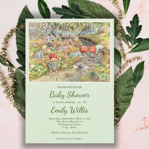 Cute Mushroom Woodland Baby Shower Invitation
