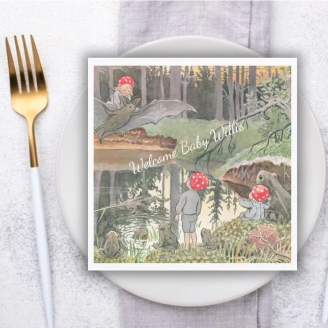 Cute Mushroom Woodland Frog Baby Shower  Napkin (Creator Uploaded)