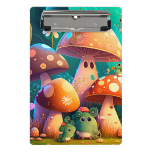 Cute mushrooms and flowers bugs green   clipboard