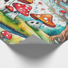 Cute mushrooms cottage core pattern Wrapping Paper