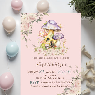 Cute Mushrooms Floral Baby Shower  Invitation