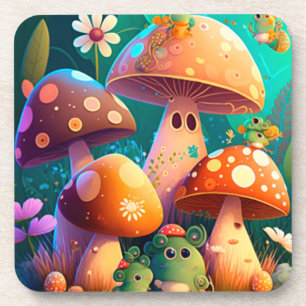 Cute mushrooms in the forest coaster