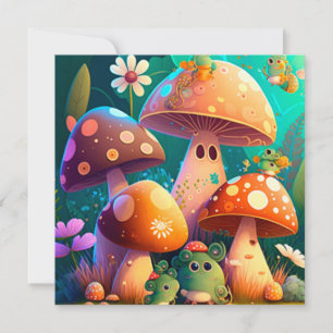 Cute mushrooms in the forest  invitation