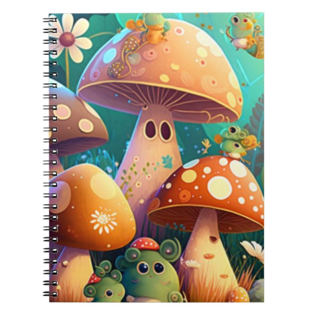 Cute mushrooms in the forest Spiral Notebook (Front)