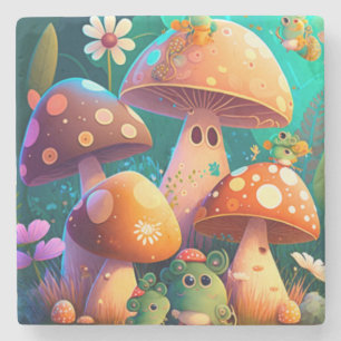 Cute mushrooms in the forest stone coaster