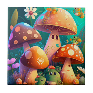 Cute mushrooms in the forest  tile