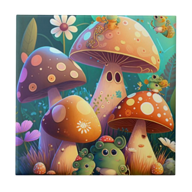 Cute mushrooms in the forest  tile (Front)