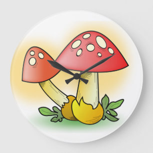 CUTE MUSHROOMS LARGE CLOCK