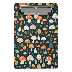 Cute mushrooms leaves cottage core design mini clipboard