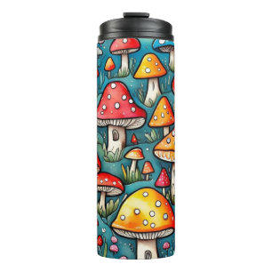Cute mushrooms leaves cottage core design    thermal tumbler