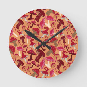 Cute Mushrooms Round Clock