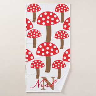 Cute Mushrooms Toadstool Monogram Bath Towel