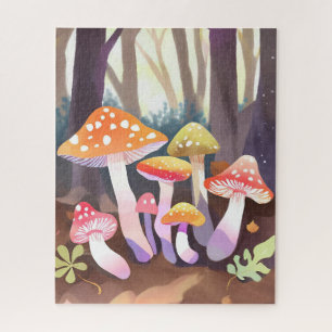 Cute Mushrooms   Watercolor Forest Jigsaw Puzzle