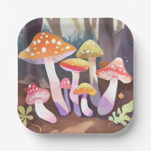 Cute Mushrooms   Watercolor Forest Paper Plate