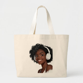 Cute Music Lover Tote Bag | Afro Girl with Headpho