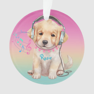 Cute Music Loving Golden Retriever Personalised Ornament