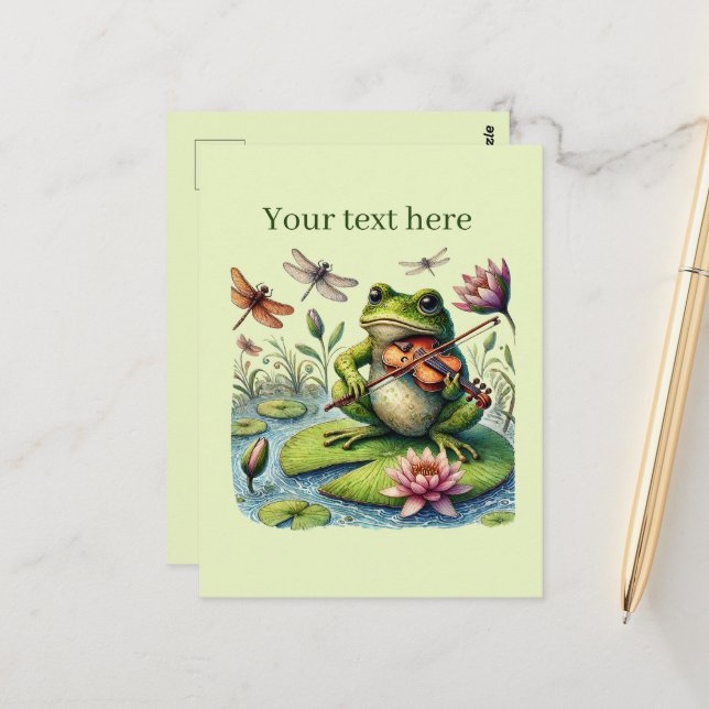 Cute music playing frog postcard (Front/Back In Situ)