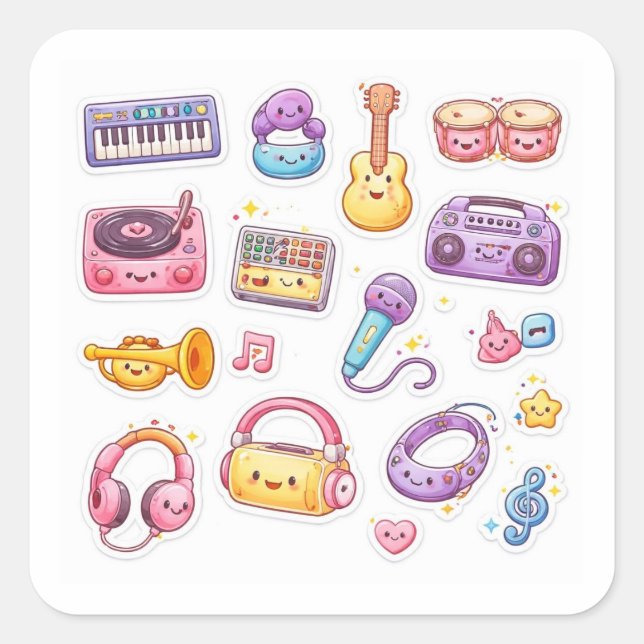 Cute Music Study Stickers Sheet (Front)