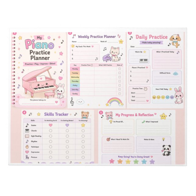 Cute Music-Themed Fridge Organisation Planner Notepad (Front)