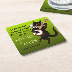 Cute Musical Cat Two Means of Refuge Schweitzer Square Paper Coaster