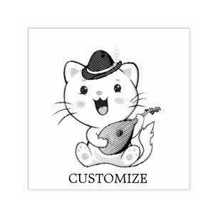 Cute Musical Cat with Mandolin Self-inking Stamp