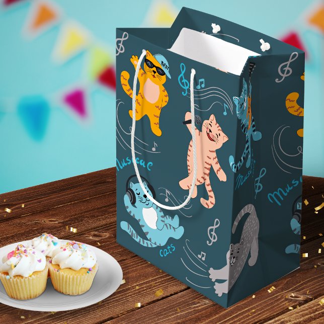 Cute Musical Cats Pattern Kids Birthday Medium Gift Bag (Creator Uploaded)