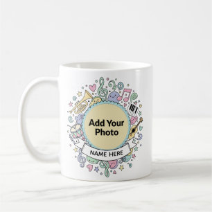 Cute Musical Doodles Kids Custom Photo  Name Mug