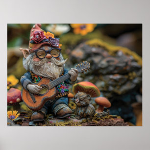 Cute musical gnome playing a guitar  poster