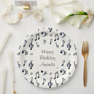 Cute Musical Notes Pattern Birthday Paper Plate