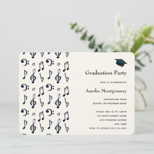 Cute Musical Notes Pattern Graduation Invitation