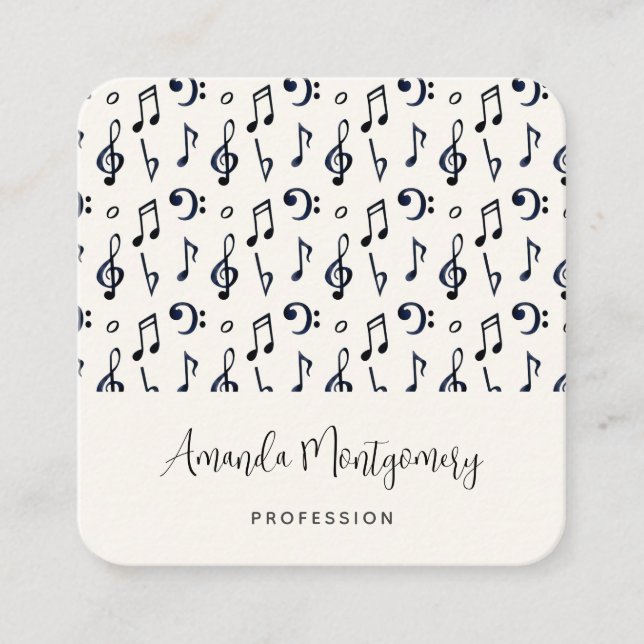 Cute Musical Notes Pattern Square Business Card (Front)