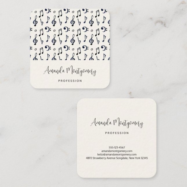 Cute Musical Notes Pattern Square Business Card (Front/Back)