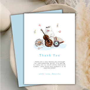 Cute Musician Polar Bear Boy Baby Shower  Thank You Card