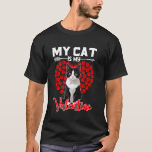 Cute My Cat Is My Valentine Tuxedo Cat Hearts Vale T-Shirt