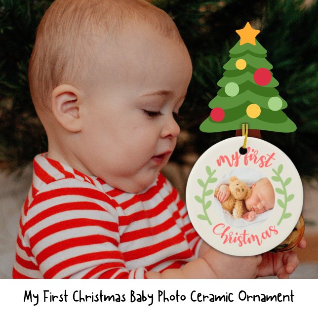Cute My First Christmas Baby Photo Ceramic Tree Decoration (My First Christmas Baby Photo Ceramic Ornament)