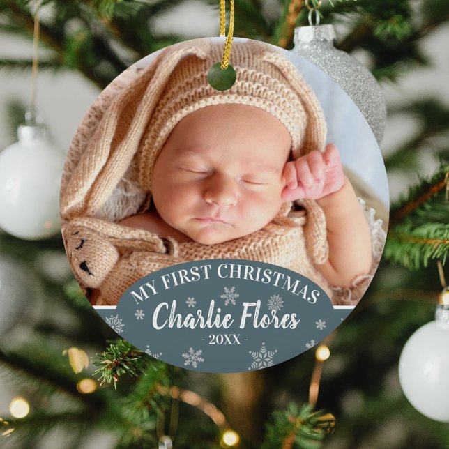 Cute My First Christmas Baby Photo, Name  & Year Ceramic Tree Decoration (Creator Uploaded)