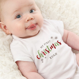 Cute My First Christmas Name Baby Bodysuit