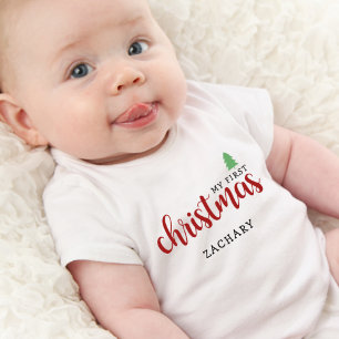 Cute My First Christmas Name Baby Bodysuit