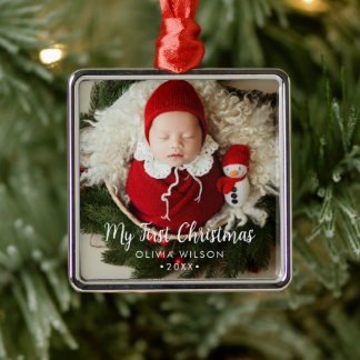 Cute My First Christmas Newborn Baby Photo Metal Tree Decoration