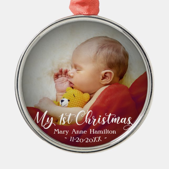 Cute My First Christmas Newborn Baby Photo Metal Tree Decoration (Front)