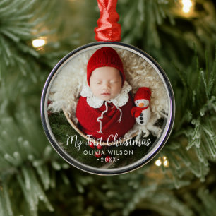 Cute My First Christmas Newborn Baby Photo Metal Tree Decoration